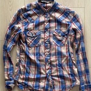 Men's Blue and Red Plaid Shirt Salt Valley Western